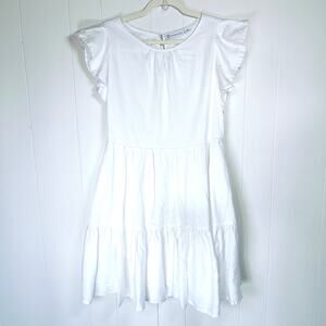 NY&C White Cotton Fit & Flare Dress Flutter Sleeve Lined Bachelorette M Summer